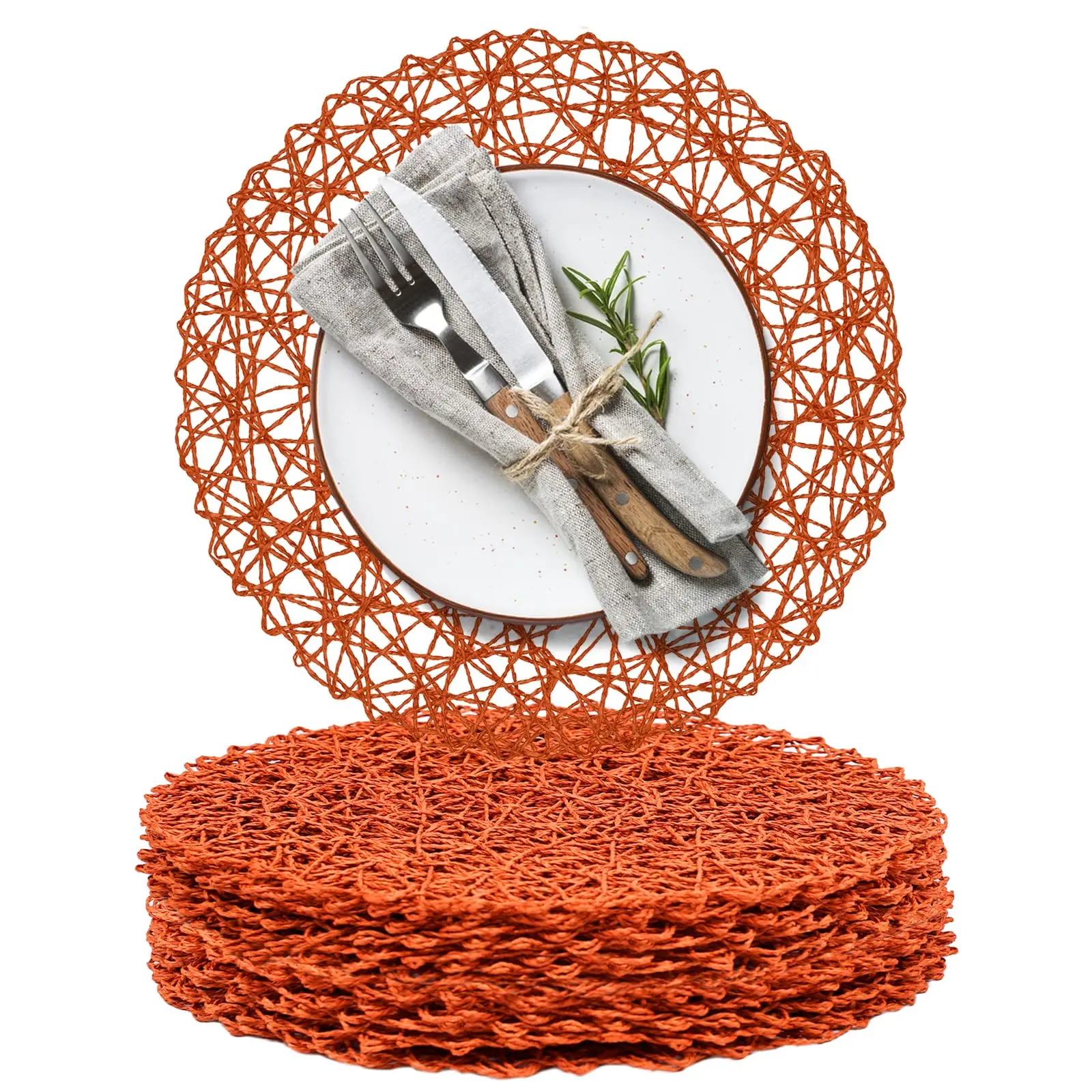 15'' Paper Braided Round Placemats Natural Non-Slip Heat Resistant Table Mats for Dining Tables Woven Indoor & Outdoor Placemats