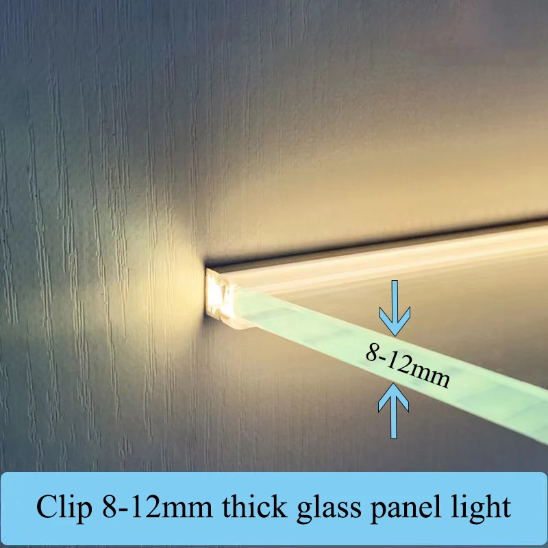 

LED Cabinet Layer Bar Lamp Clip 8-12mm Thick Glass Panel Wine Cooler Garage Kits Showcase Shelf Backlight Aluminum Profile DC12V