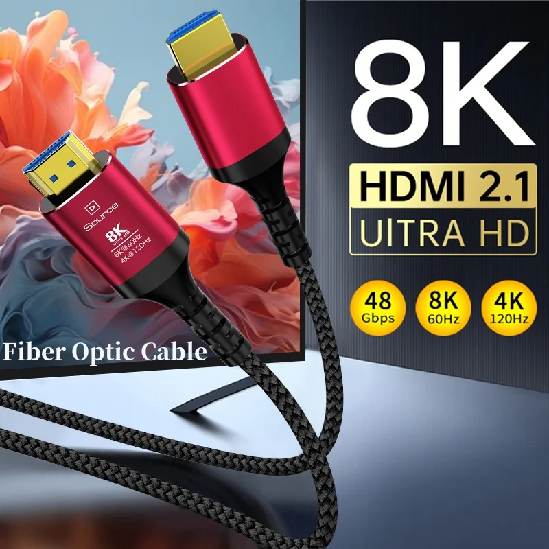 20M 30M Long 8K HDMI 2.1 Fiber Optic cable, 48Gbps braided wire 8K60Hz 4K120Hz 3D eARC compatible with PS5/PS4/Xbox/Roku/Sony/LG