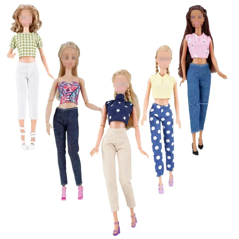 Moda krótkie bluzki i spodnie 1/6 BJD ubrania dla Barbie akcesoria dla lalek ubranie koszula Denim spodnie dla dzieci zabawki do domku dla lalek