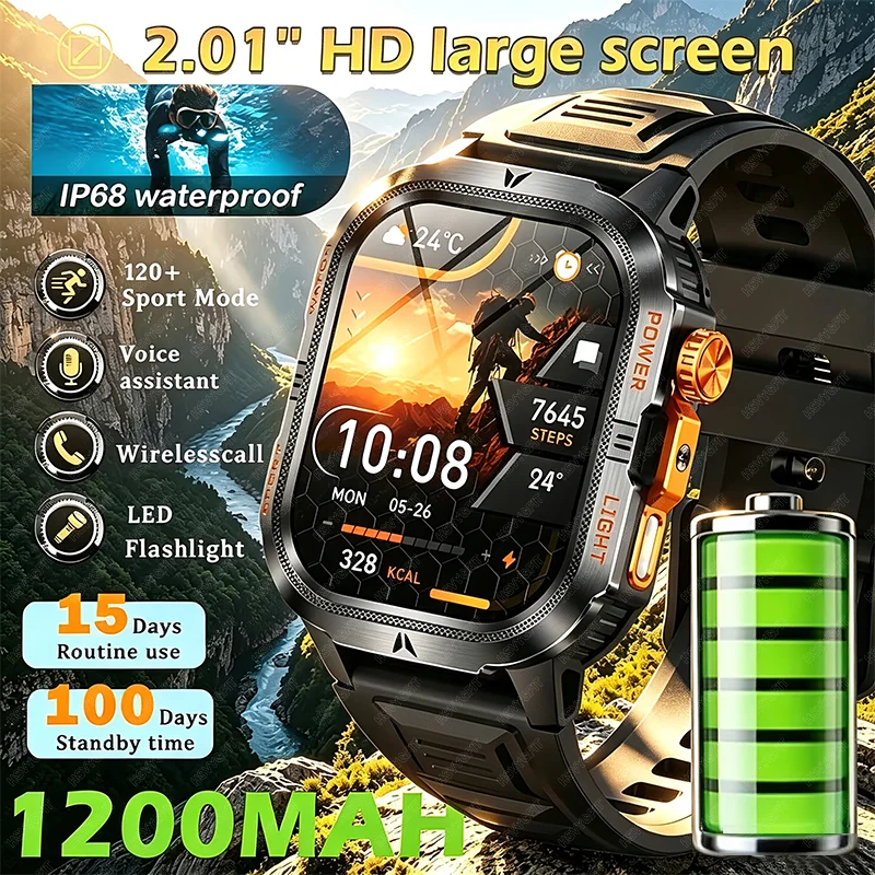 New 1400mAh men's smartwatch with long battery life,high-definition touch, lightweight wearing,and information reminder function