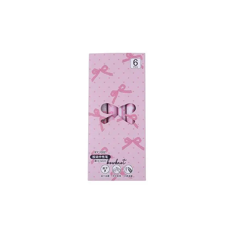 New 4/6Pcs Pink White Bow Star Gel Pen Set 0.5mm Fine Point Retractable Pens Journal Office Stationery Gift