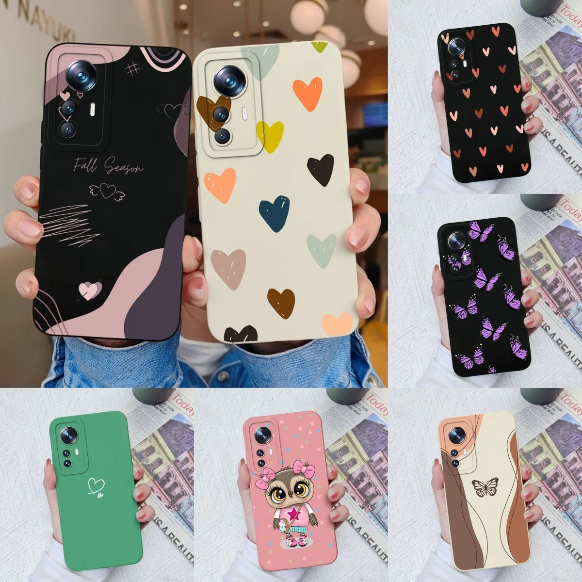 For Xiaomi 12 Pro Lite Ultra Phone Cases Butterfly Cat Heart Liquid Silicone Camera Protection Shell Cover For Xiaomi12 Bumper