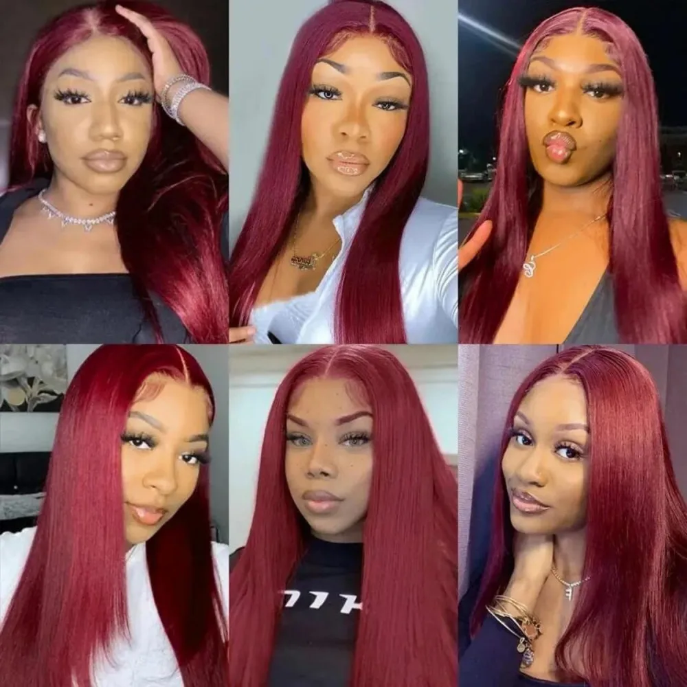 Straight Wine Red 3 Bundles Human Hair Extensions Brazilian Human Hair 100% Unprocessed Red #99j Long Straight For Woman Weave