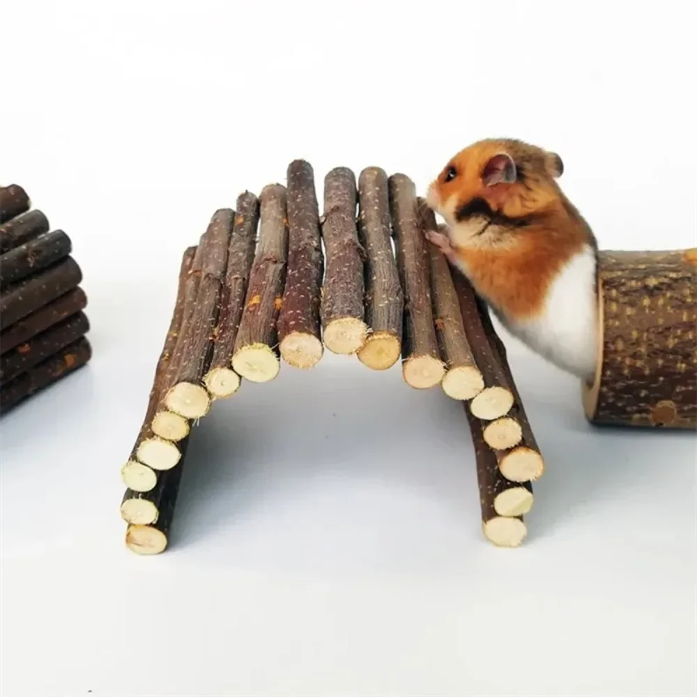 Natural Log Arch Bridge Hanging Toys Hamster Flexible Small Animals House Accessories For Mice Rodents Climbing Ladder Hideaway