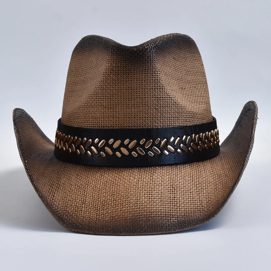 Western Style Straw Hats for Men Women Vintage Curled Edge Cowgirl Jazz Hat Summer Beach Sun Hat Sombrero Hombre