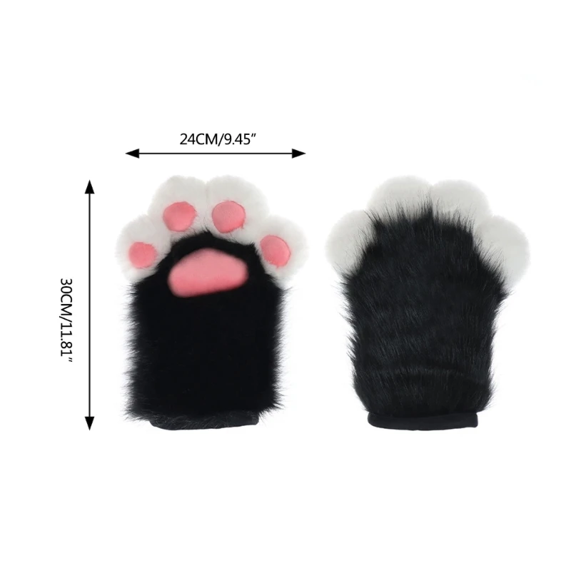 50JB Cat Paw Gloves Devil Girls Halloween Cosplay Squeak Props Paw Fursuit