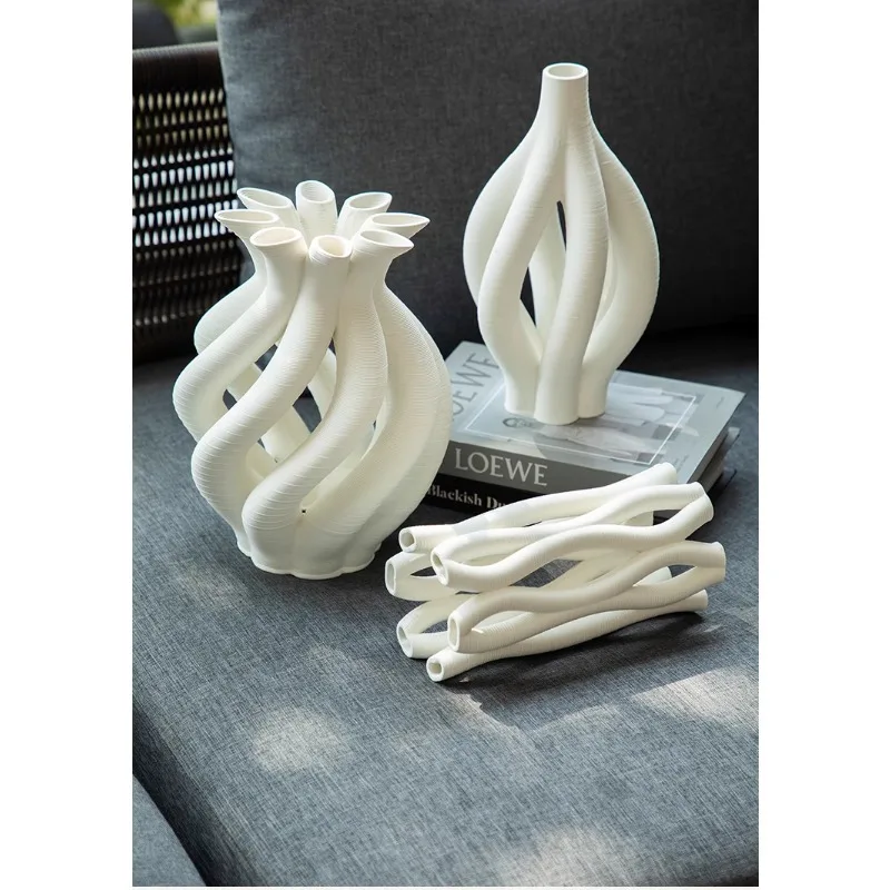 

Modern simple 3D printing ceramic vase creative design living room desktop ornament home with light luxury jewelry