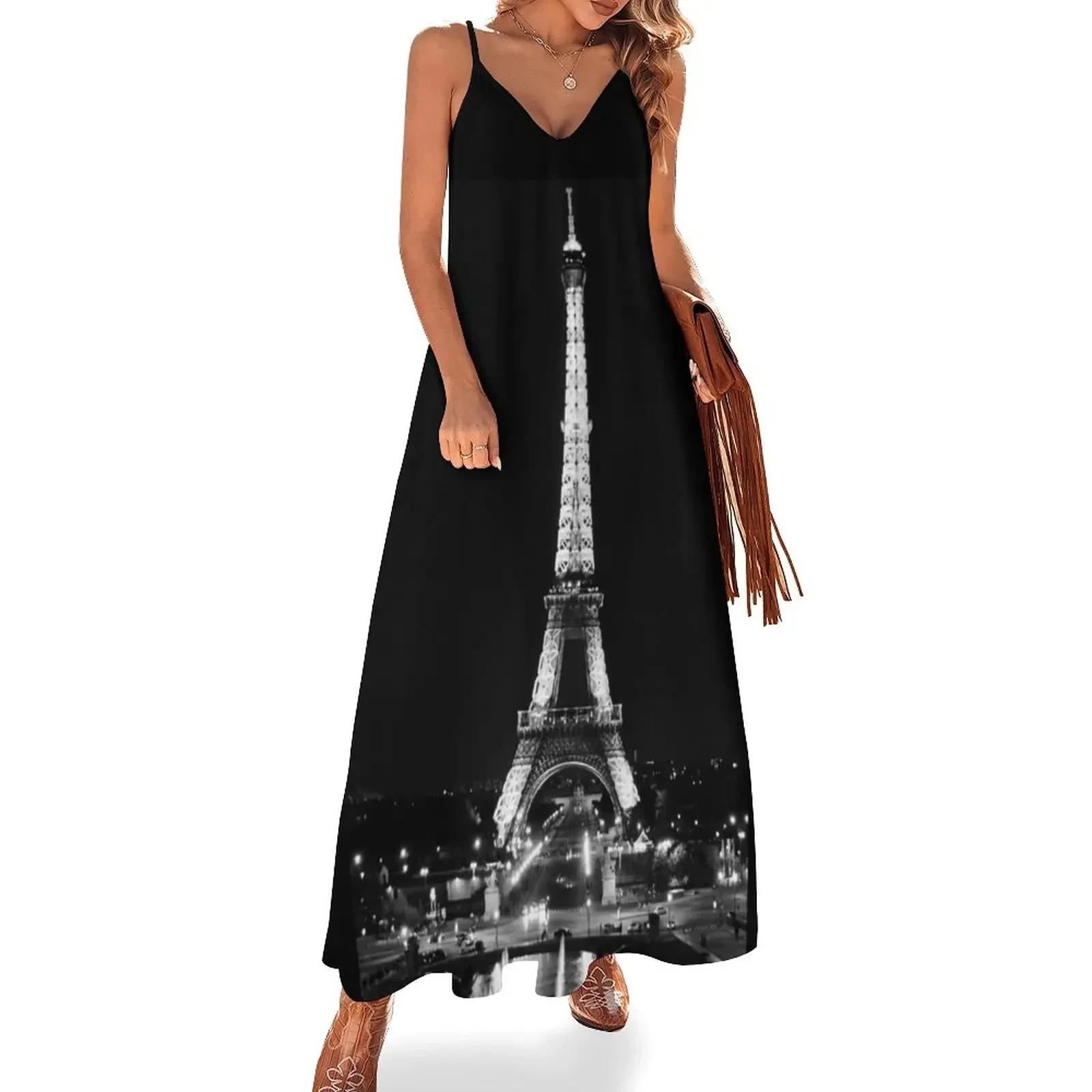 

Eiffel Tower Paris at night black and white Sleeveless Dress prom dresses 2025 prom dresses