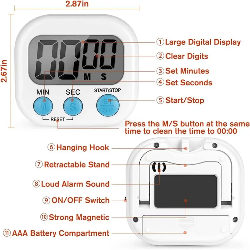 ✼2Pcs Kitchen Timer , Magnetic Digital Timers Loud Alarm Kitchen Timers for Upgrade Classroom Timer for Kids