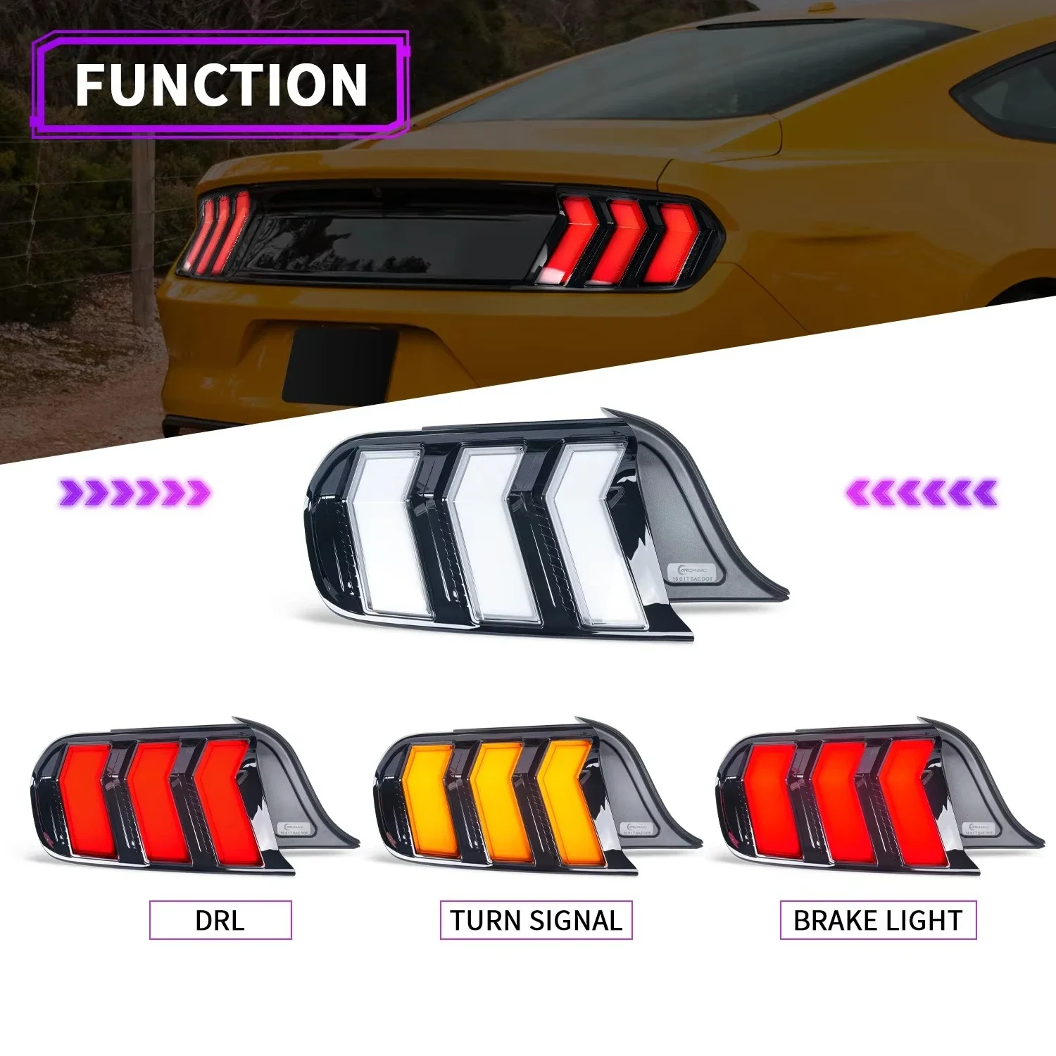 Archaic Taillights for 6th For-d Mustang  Car Lamp 2015 - 2023 Taillights Back Lights with Dynamic Sequential Turn Rear Lights