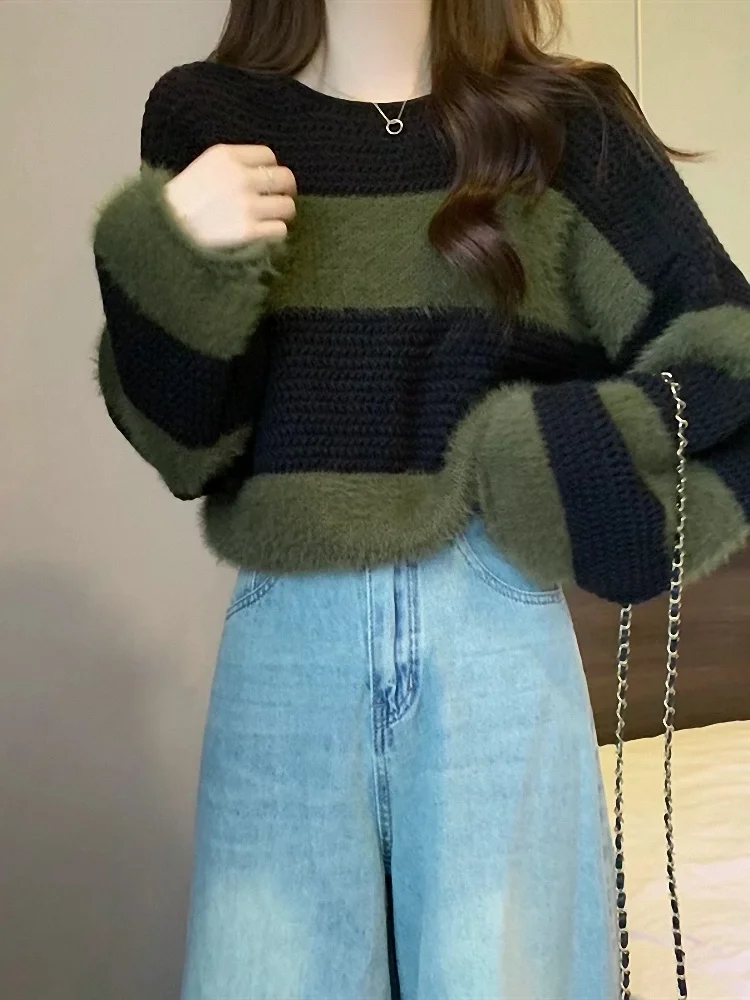 الخريف الشتاء المرأة فضفاضة طويلة Sve محبوك ort سترة العصرية المياه الأرنب الفراء شريط الربط اللون Blo الدفء