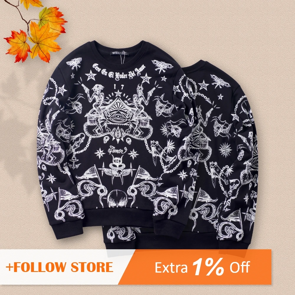 Men Women Sweatshirts Demon Skull Print Hoodies Spring Autumn Gothic Hip-hop Punk Long Sleeve Pullovers Streetwear Clothes