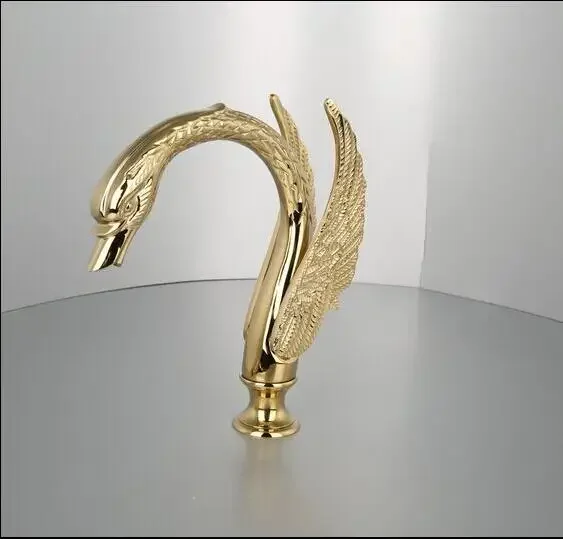 Deck Mounted Bathroom Faucet Swan Basin Sink Mixer Tap Golden Brass 3 Holes Basin Wholesale And Retail water