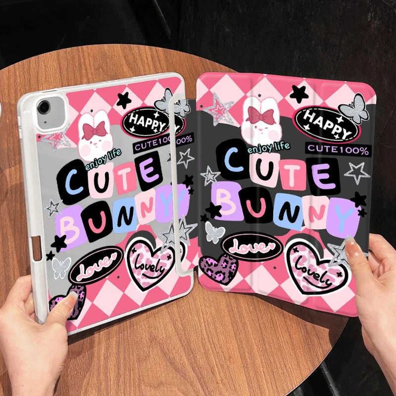 

Tablet Case for 7 8 9th 10.2 Funda Cover IPad Air 5 4 IPad Pro 11 2022 Ipad Mini 6 2018 9.7 5/6th Cute Bunny Tri-fold Funda