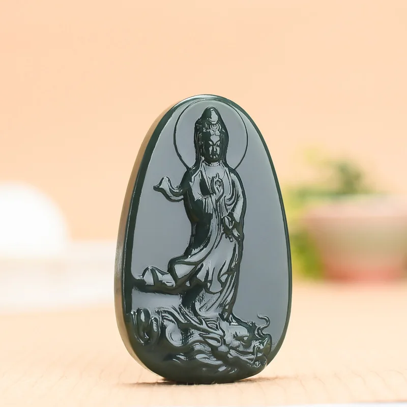 

Xinjiang Hotan Jade Jade Jade Yulong Guanyin Pendant Men's Versatile Safety Pendant