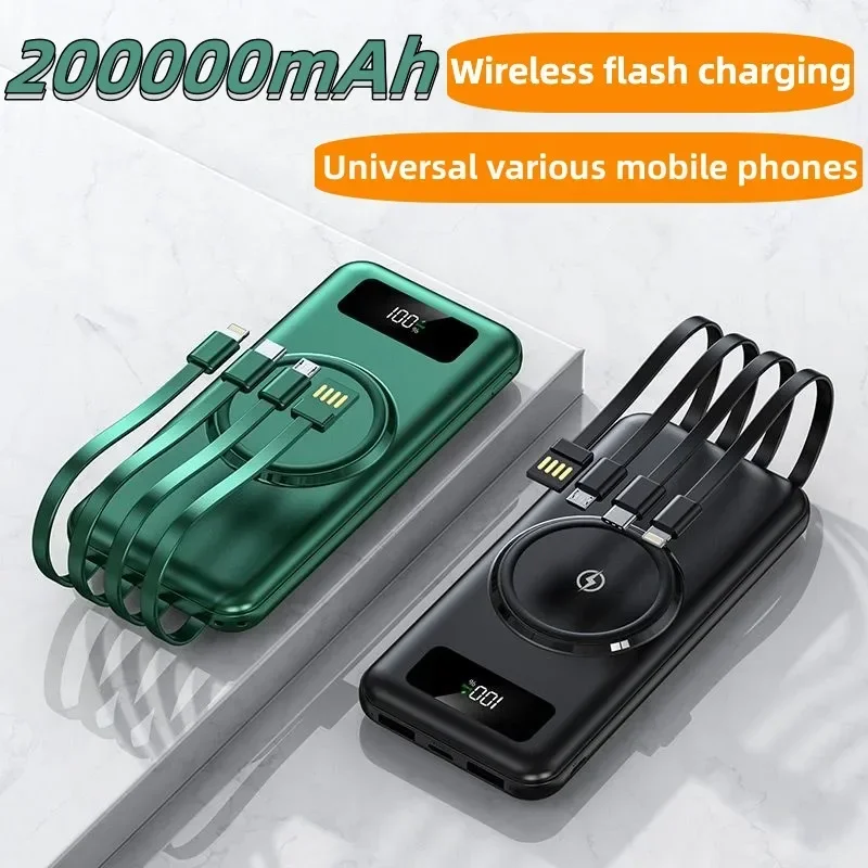 4-in-1 Power Bank with 20000MAH Ultra Fast Charging, Wireless Charging with 4-wire Mobile External Battery Charger