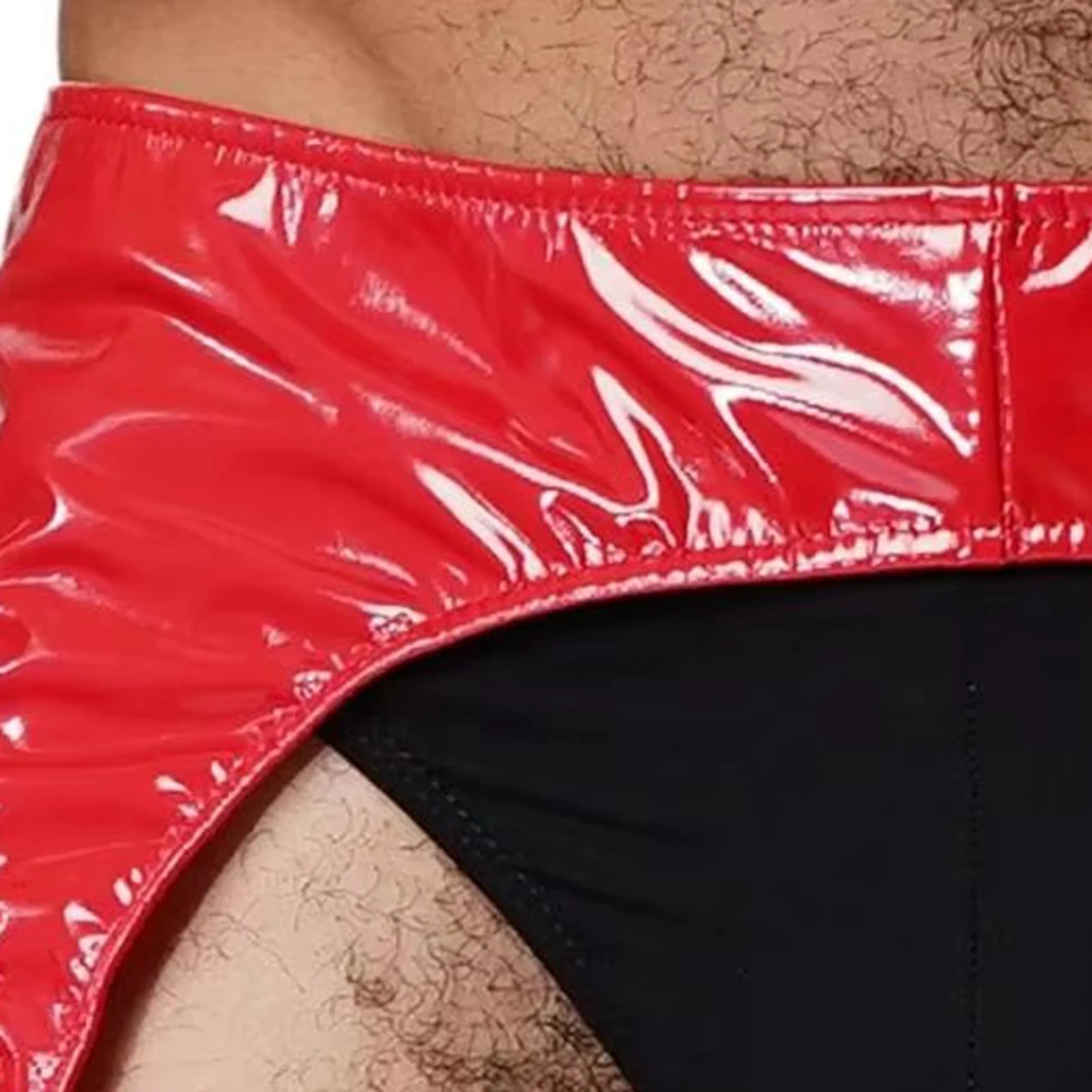 

Mens Sexy Hollow Out Underwear Wet Look PU Leather Cutout Open Crotch Boxer Shorts Elastic Waistband Slim Fit Hot Pants Clubwear