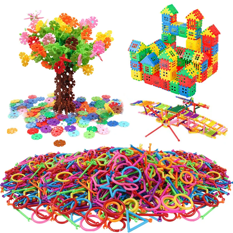 Building Block Children Plastic Toys Rod Snowflake Houses Assembled Early Education Puzzle Learning Toy Kids Festival Gifts TMZ