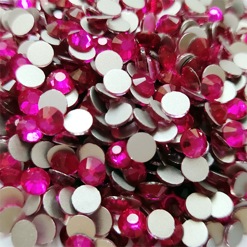 AAAA+ Quality Rose Pink Nail Art Glue On Rhinestones Glass FlatBack Non Hotfix Rhinestones & Fabric Garment Decorations