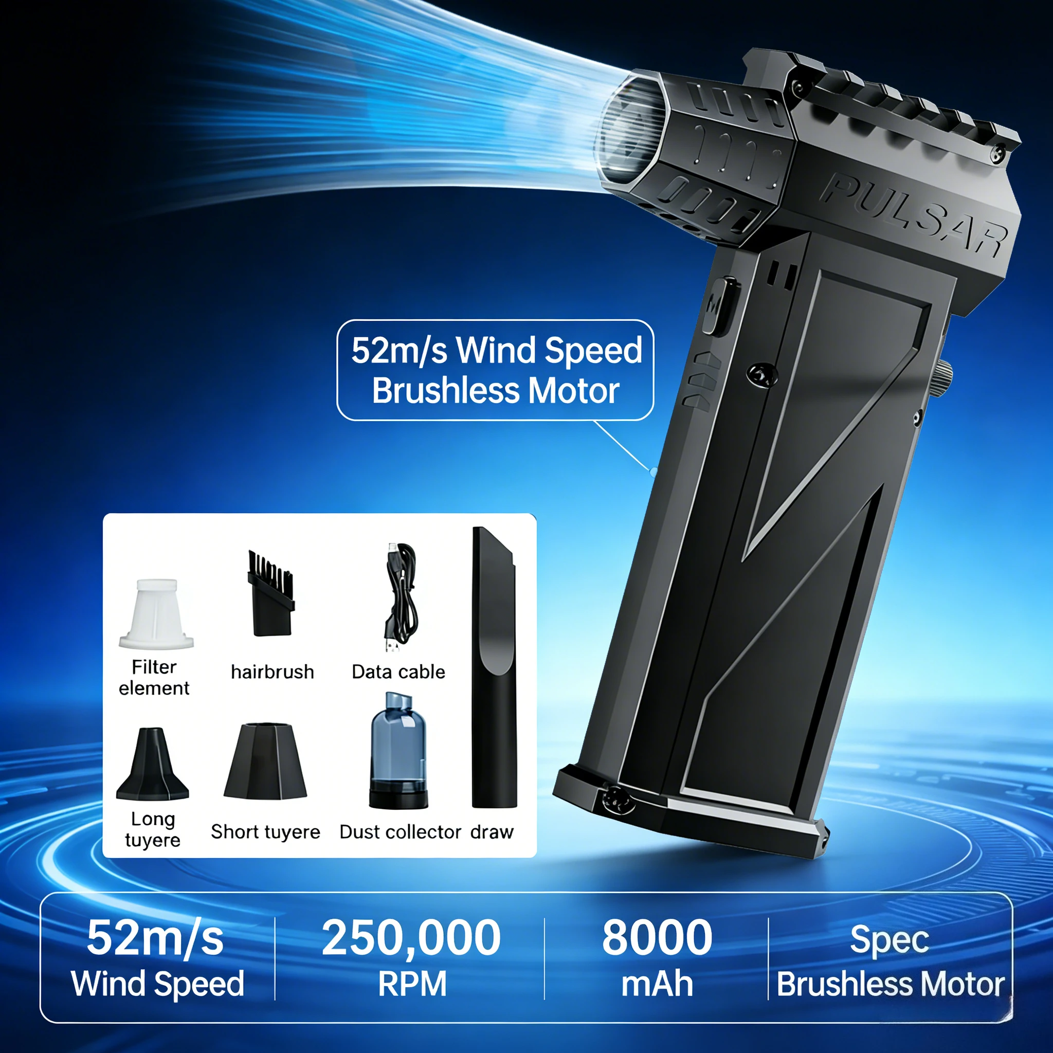 

Новый турбовентилятор X3Pro Turbo Jet Blower 52 м/с, 250000 об/мин, 8000 мАч, с перезаряжаемым бесщеточным двигателем