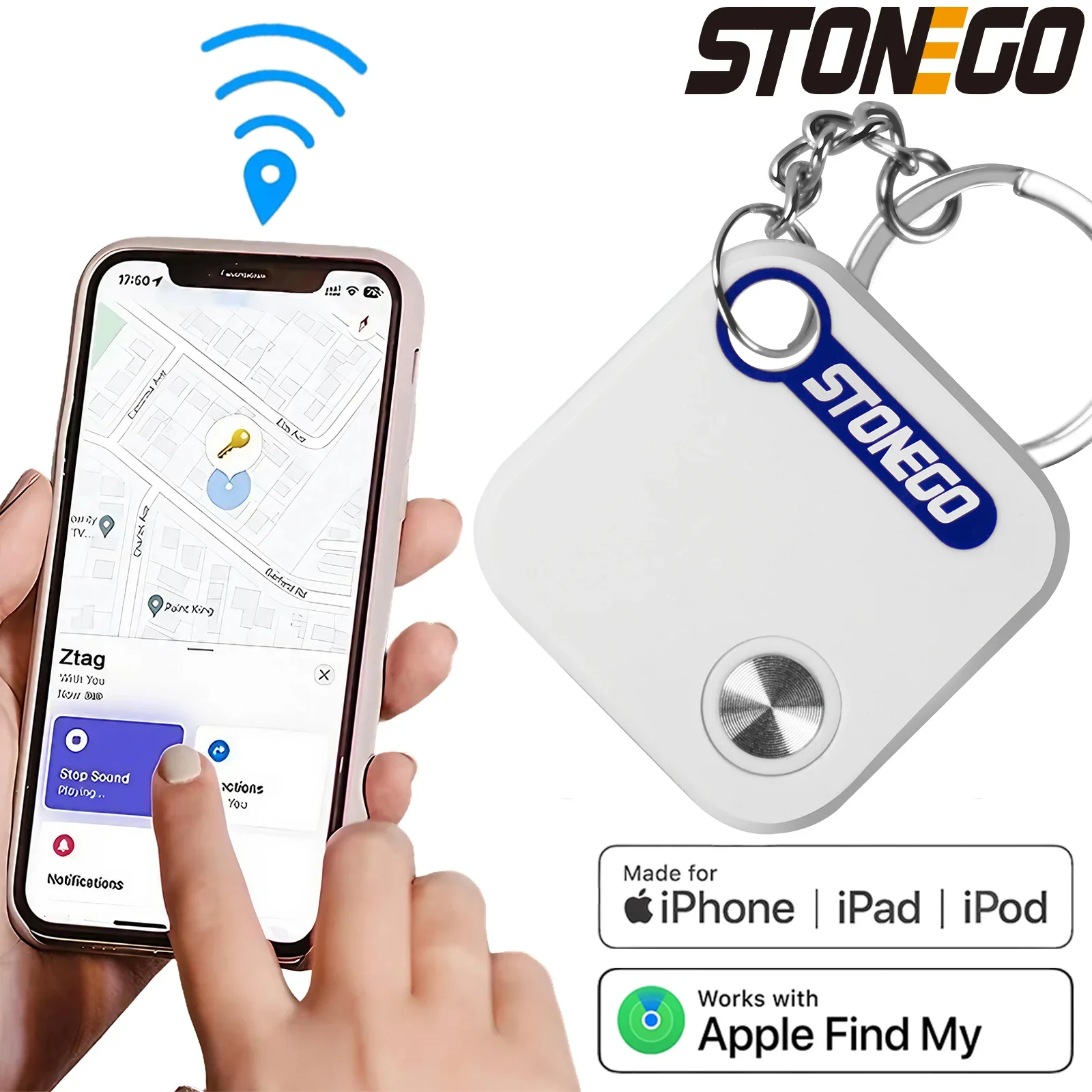 STONEGO Bluetooth GPS Tracker High-precision location tracking via Apple Find My AirTag Replacement MFI Smart ITag