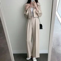 3 Pieces Women Western Pants Sets Spring Autumn Solid Korean Clothing Simple Long Sleeve Cardigan Coat Fashion Femal Casual Suit