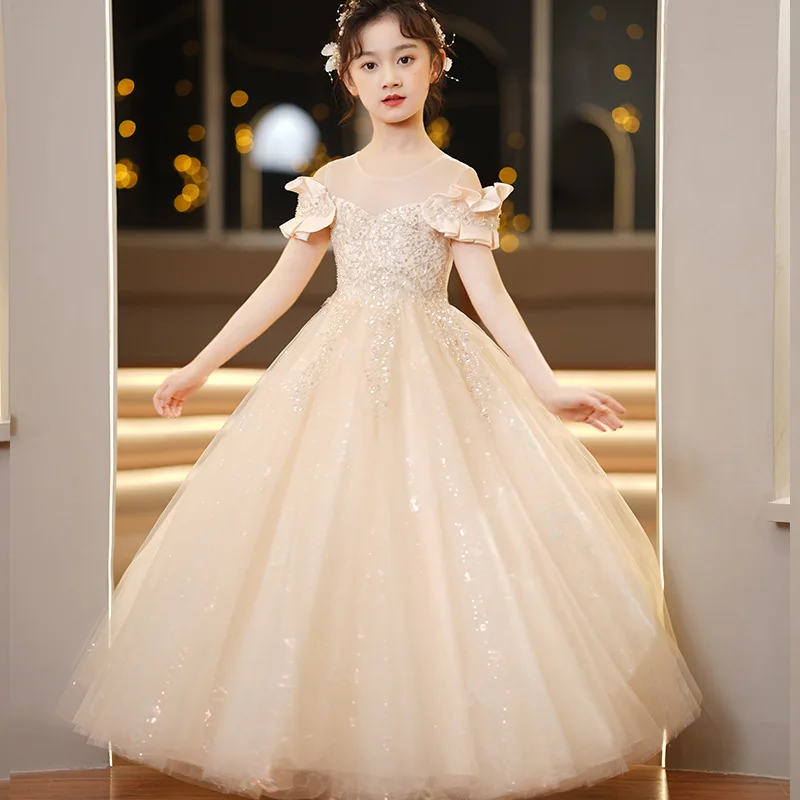 Princess skirt girl's fluffy gauze princess style children's dress wedding dress stylish flower girl little girl piano