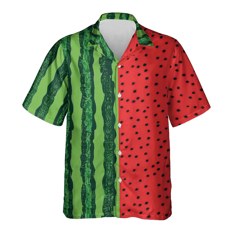Watermelon Graphic Hawaiian Shirt For Men Tropical Fruit 3D Printed Blouses Summer Casual Button Tops Short Sleeve