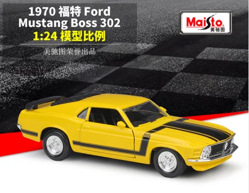 

Maisto 1:24 1970 Ford Mustang Boss 302 желтые статические литые автомобили, Коллекционная модель автомобиля, игрушки