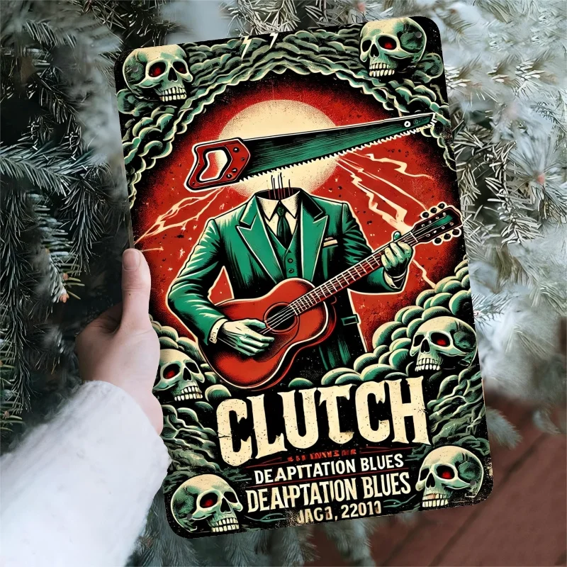 Clutch Band Metal Sign, Iron Wall Art, Durable Foil Engraving Decor, , for Home, Office, Living Room, Bar, Cafe - Indoor/Outdoo