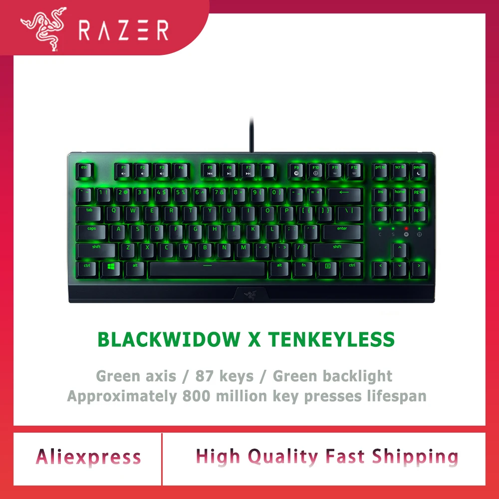 

OriginalRazer BlackWidow X Tenkeyless Проводная механическая игровая клавиатура 87-клавишная настольная киберспортивная клавиатура для ноутбука с зеленой подсветкой