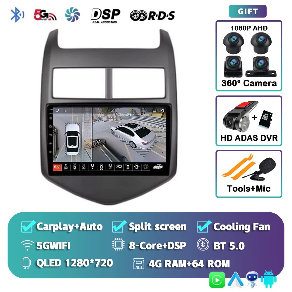 Android 15 CarPlay Auto Radio Multimedia Speler Voor Chevrolet Aveo 2 Sonic T300 2011-2015 Navigatie GPS 2din Stereo Audio