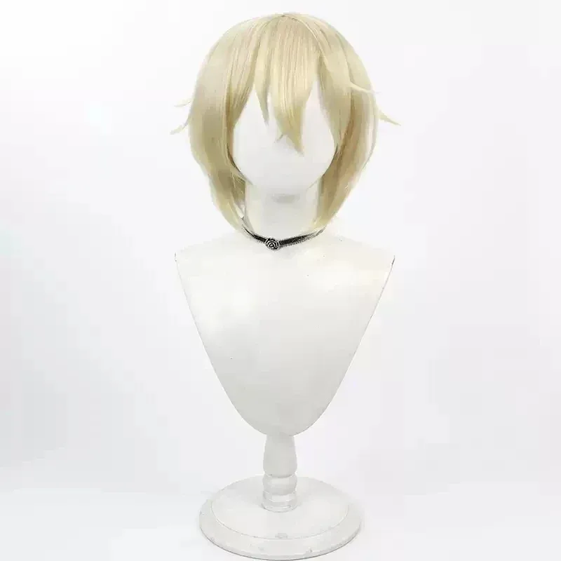 

NewAmine Touken Ranbu Online Higekiri Cosplay Wig Short Straight Light Blonde Heat Resistant Synthetic Hair Halloween Role Play