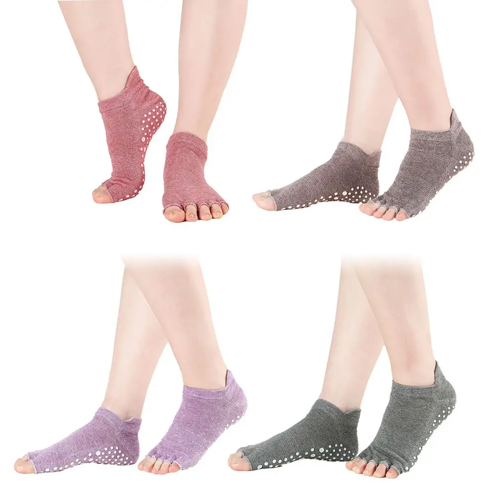 4Pair Yoga Socks for Women Non Skid Silicone Sole Moisture Wicking Barefoot Exercise Socks Yoga Pilates Barre Dance