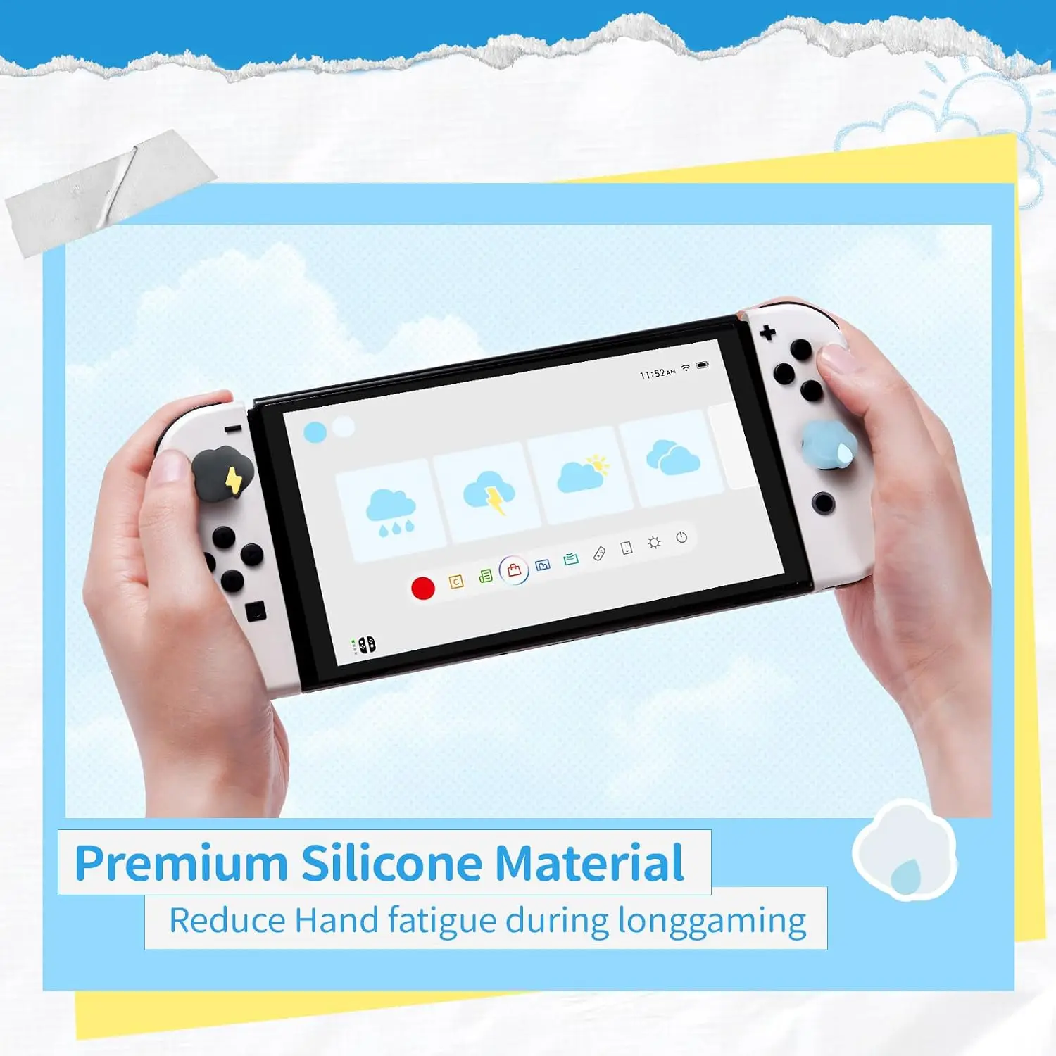 GeekShare Weather Mood Silicone Joystick Caps Compatible with Nintendo Switch/OLED/Lite, Lightning Rain Cloud Design , 4PCS view 3