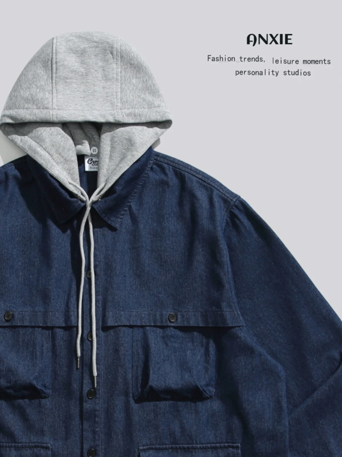 

ANXIE Brand Select Casual Hooded Denim Jaet Loose Fit Spring Autumn Season ular Design Men's Clothing Outerwear