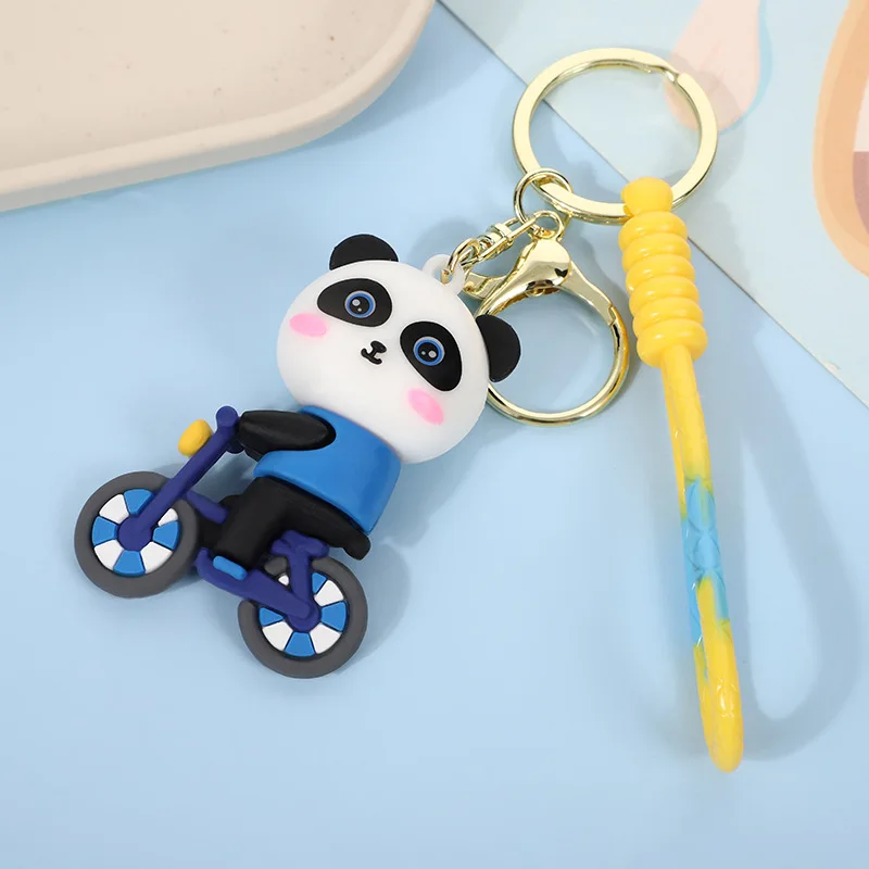Simpatico ciclismo sportivo panda portachiavi bambola cartone animato panda animale portachiavi bambola borse per libri accessori per auto coppia regali di festa giocattoli