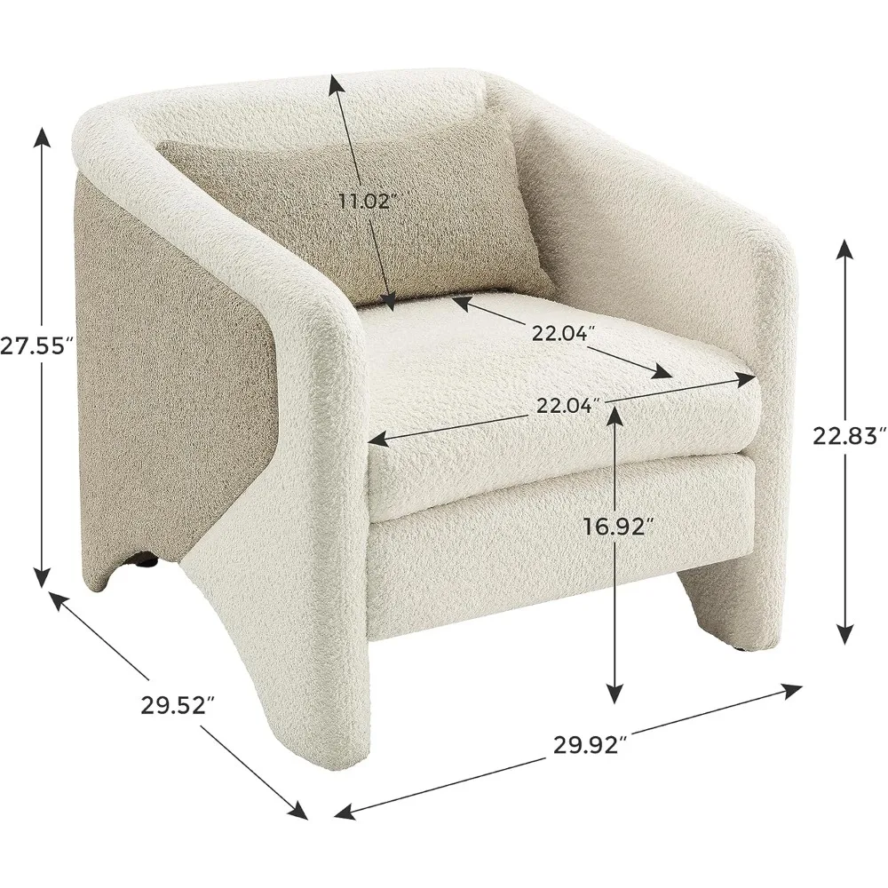 Living Room Chair, Oversized White Upholstered Accent Armchair, Comfy Single Sofa, Living Room Chair