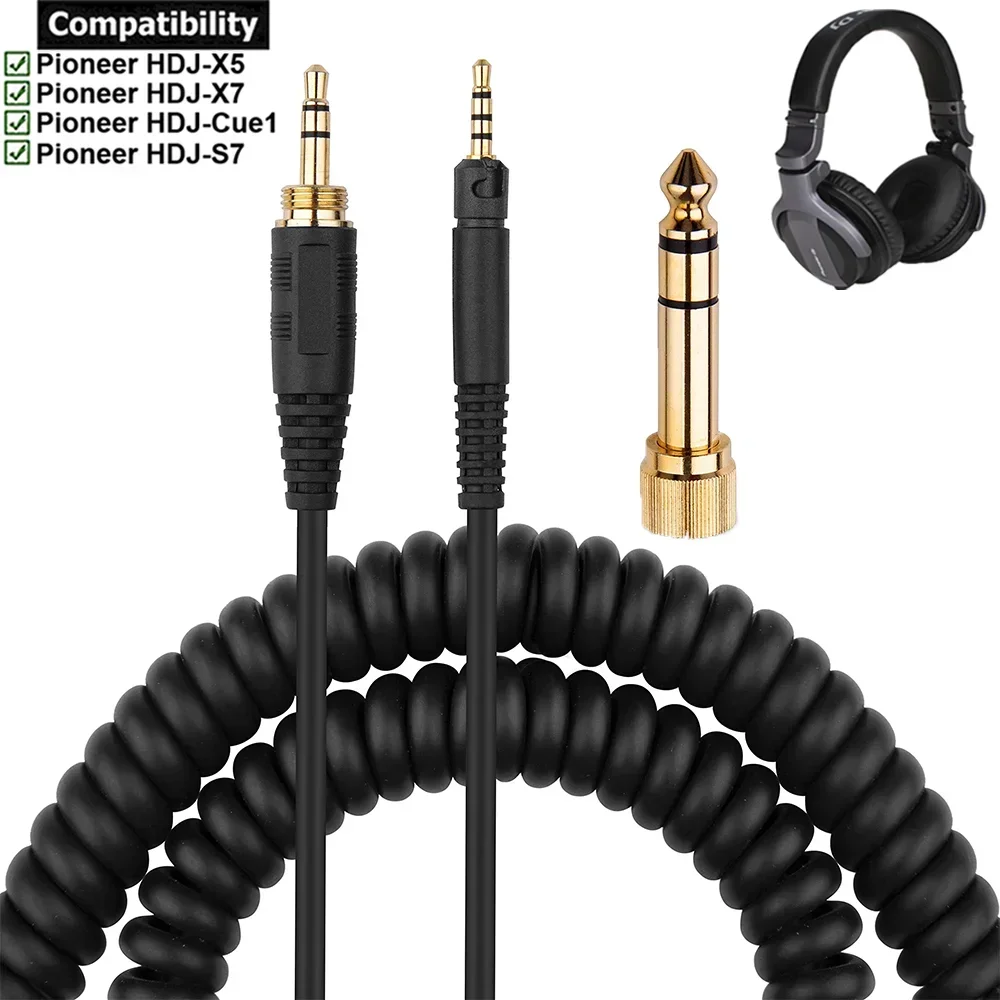 Replacement Spring Coiled 6.35mm Cable Cord For Pioneer DJ HDJ-X5 HDJ-X5BT HDJ-X7 HDJ-S7 HDJ-CX HDJ-Cue1 HDJ-Cue1BT Headphones