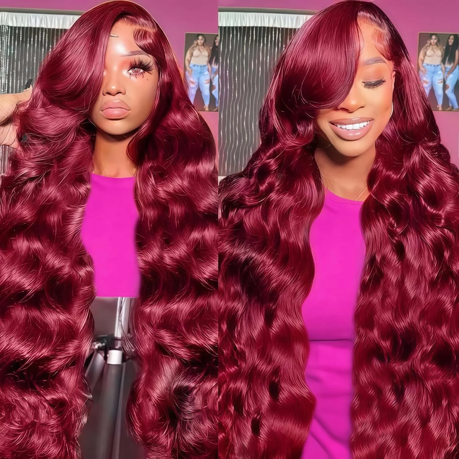 

Парик из натуральных волос 99J Burgundy Body Wave, 13x4, 13x6, HD прозрачный кружевной фронтальный парик, 42-46 дюймов, предварительно выщипанные пряди, цвет 99J.