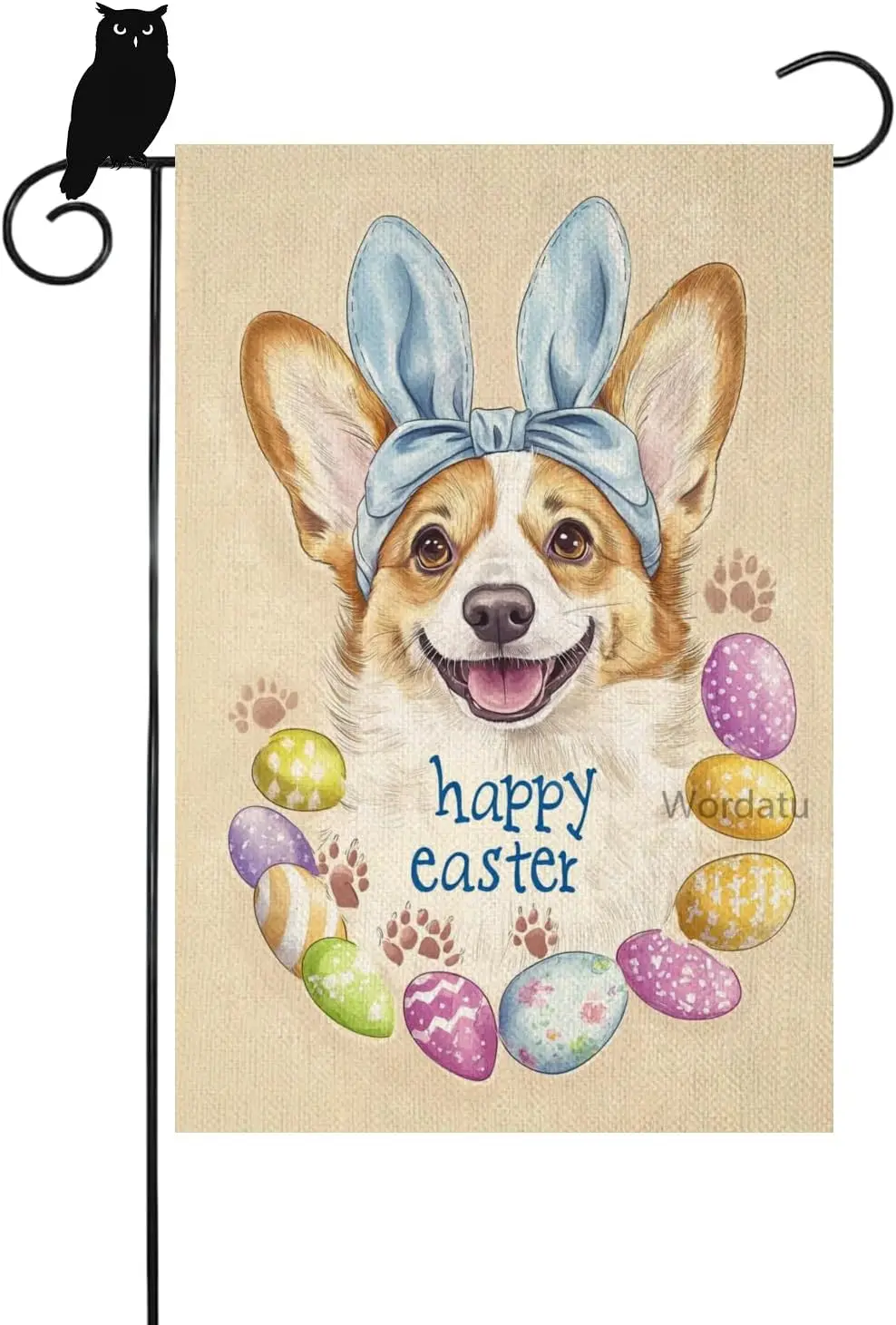 Banderas de Jardín de Corgi para Pascua, Bandera de Perro con Huevos de Pascua 12x18 de Doble Cara, de Yute, para Decoración de Bienvenida de Verano y Primavera en Patio y Jardín zzo