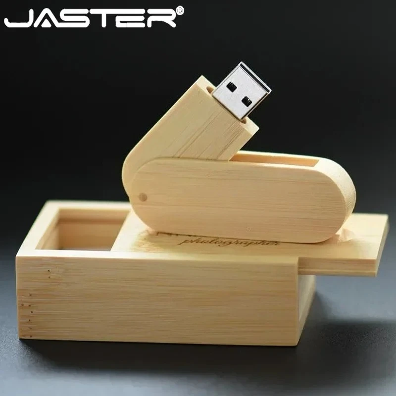 

JASTER USB Flash Drive 128GB Wooden Box Pen Drive 64GB Creative Gift Memory Stick Storage Device Rotatable Pendrive 32GB 16GB 8G