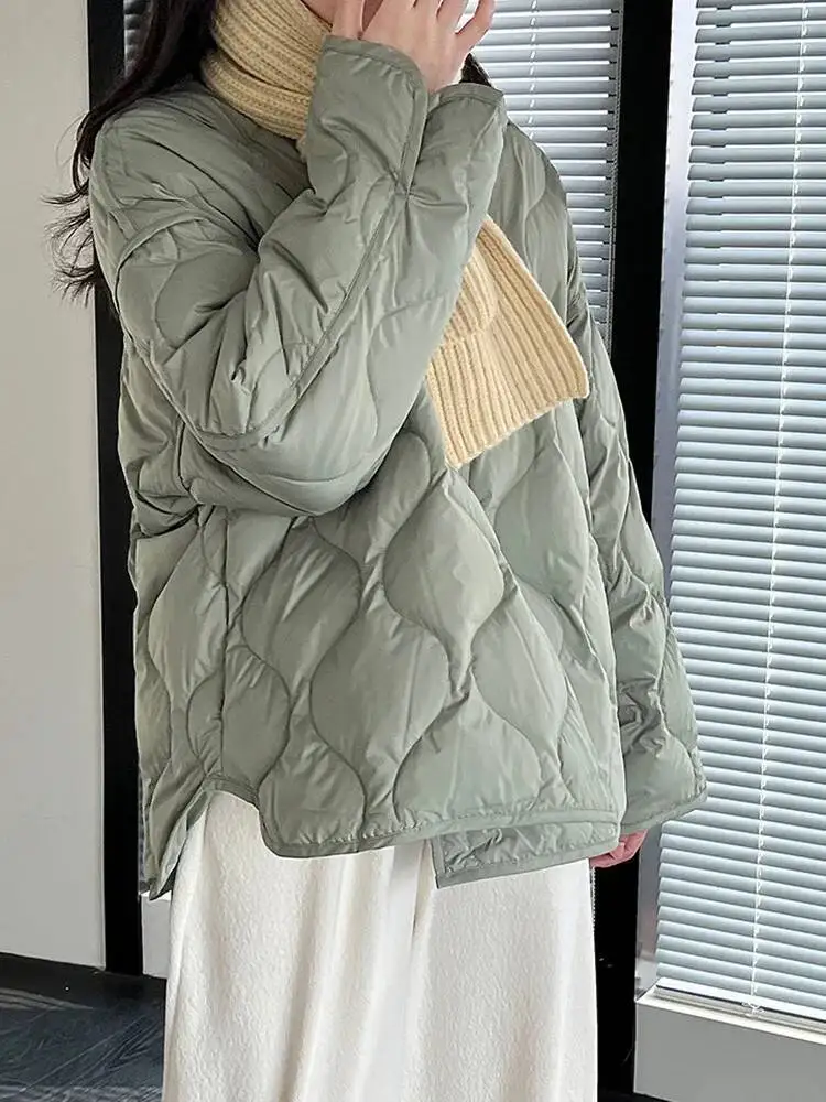 Green Thin Warm Casual Big Size Down Jacket New Long Sleeve Warm Women Parkas Fashion Tide Autumn Winter