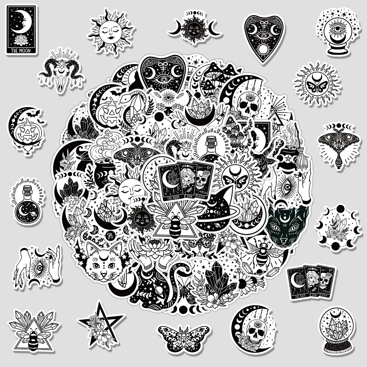 

50/100PCS Black and White Mysterious Wizard Graffiti Stickers Water Cup Decoration Stationery Stickers