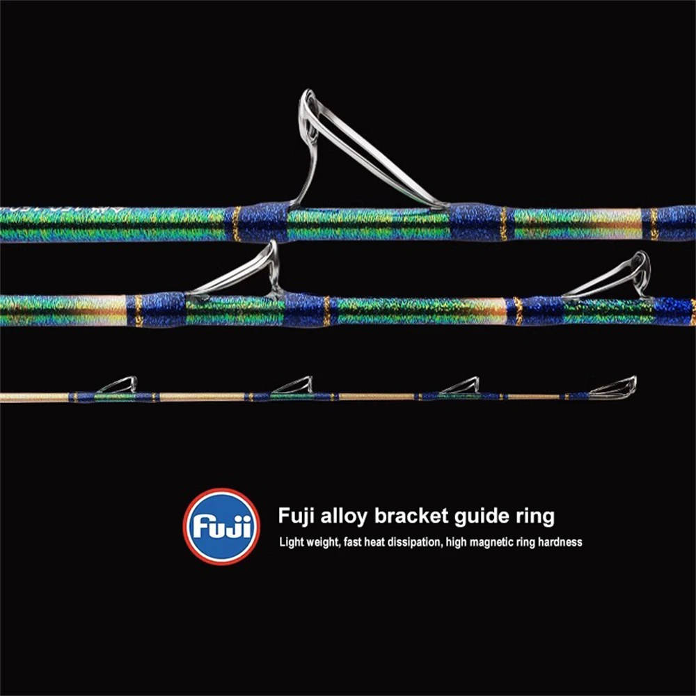 قضيب قارب FUJI Deep Sea الكامل 150 #   صنارة صيد من الألياف الزجاجية الصلبة شديدة التحمل من قطعة واحدة للبكرات الكهربائية وصيد الأسماك في المياه المالحة في الخارج