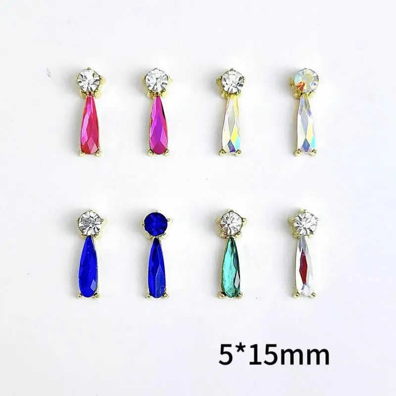 

10Pcs 3D Metal Alloy Nail Charms Classic Gold Bottom Studded Droplet Rhinestone Nail Art Decorations Supplies For Manicure DIY