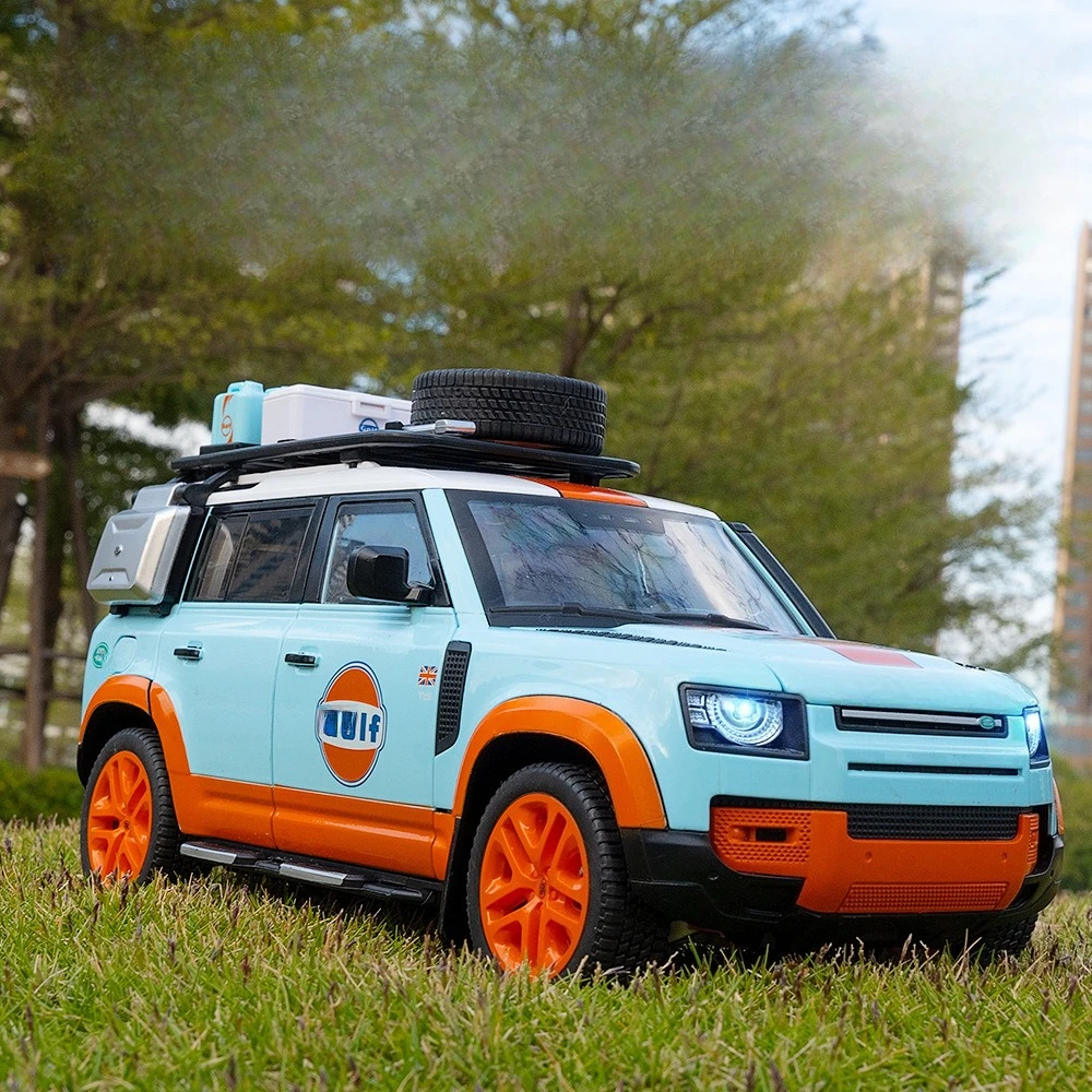 1:18 Defender 110 Camel Cup Bay Edition Liga Off Road Diecast Modelo Som e Luz Brinquedo Grande Ornamento Presentes para Meninos