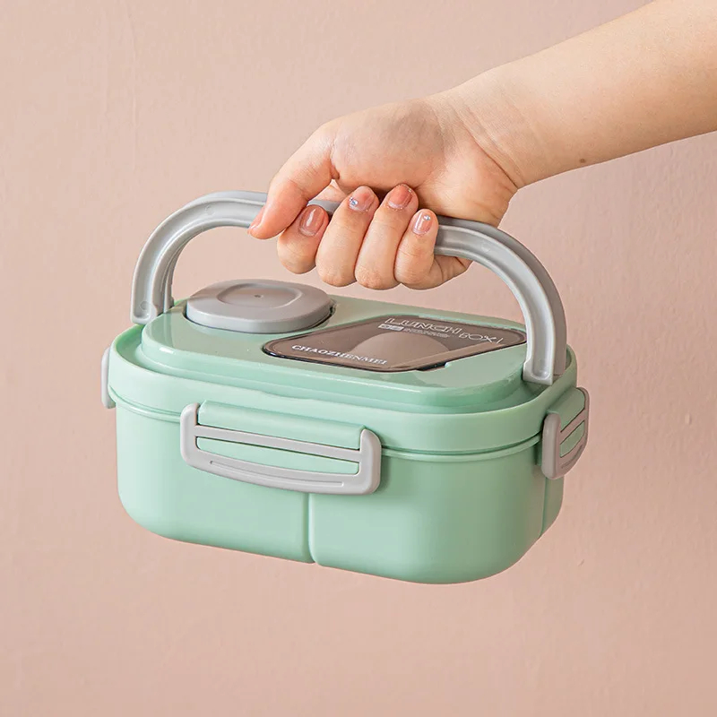 Portable Lunch Box Compartment Wheat Straw Bento Carrying Handle Box Reusable Tableware Containers Meal Snack Food Containers