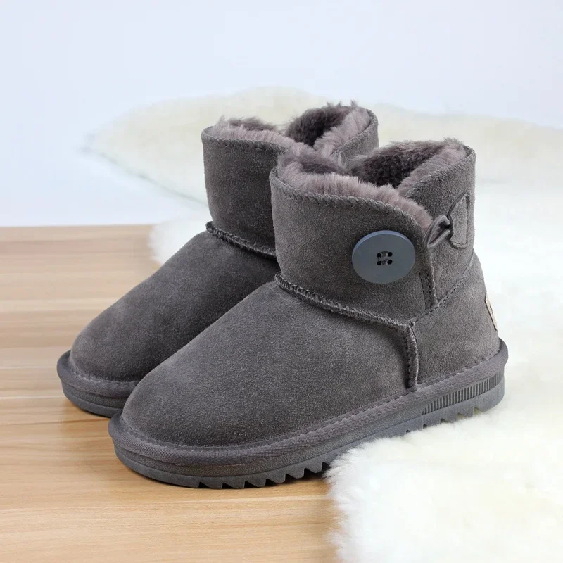 Genuine Leather Children\'s Snow Boots 2024 Winter Plus Velvet Cotton Boots Baby Warm Comfortable Cotton Shoes Designer Boots